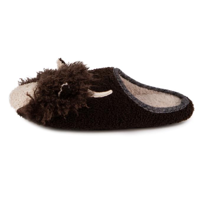 totes toasties® Mens Novelty Applique Mule Slippers Brown Extra Image 4